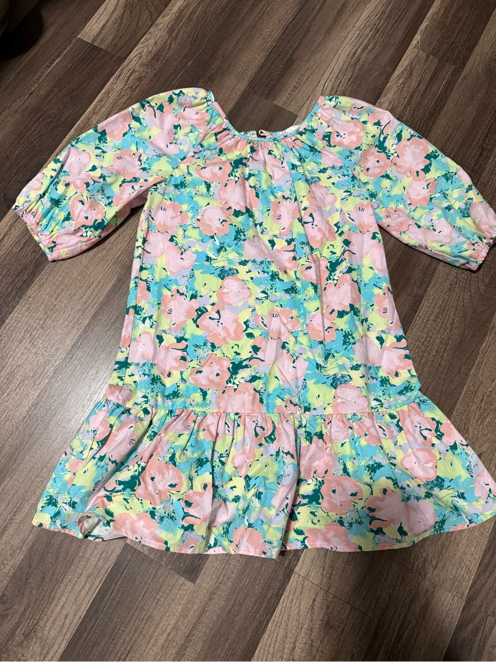 GB girls Pastel Floral Ruffle-Hem Dress in Pink, Aqua & Yellow